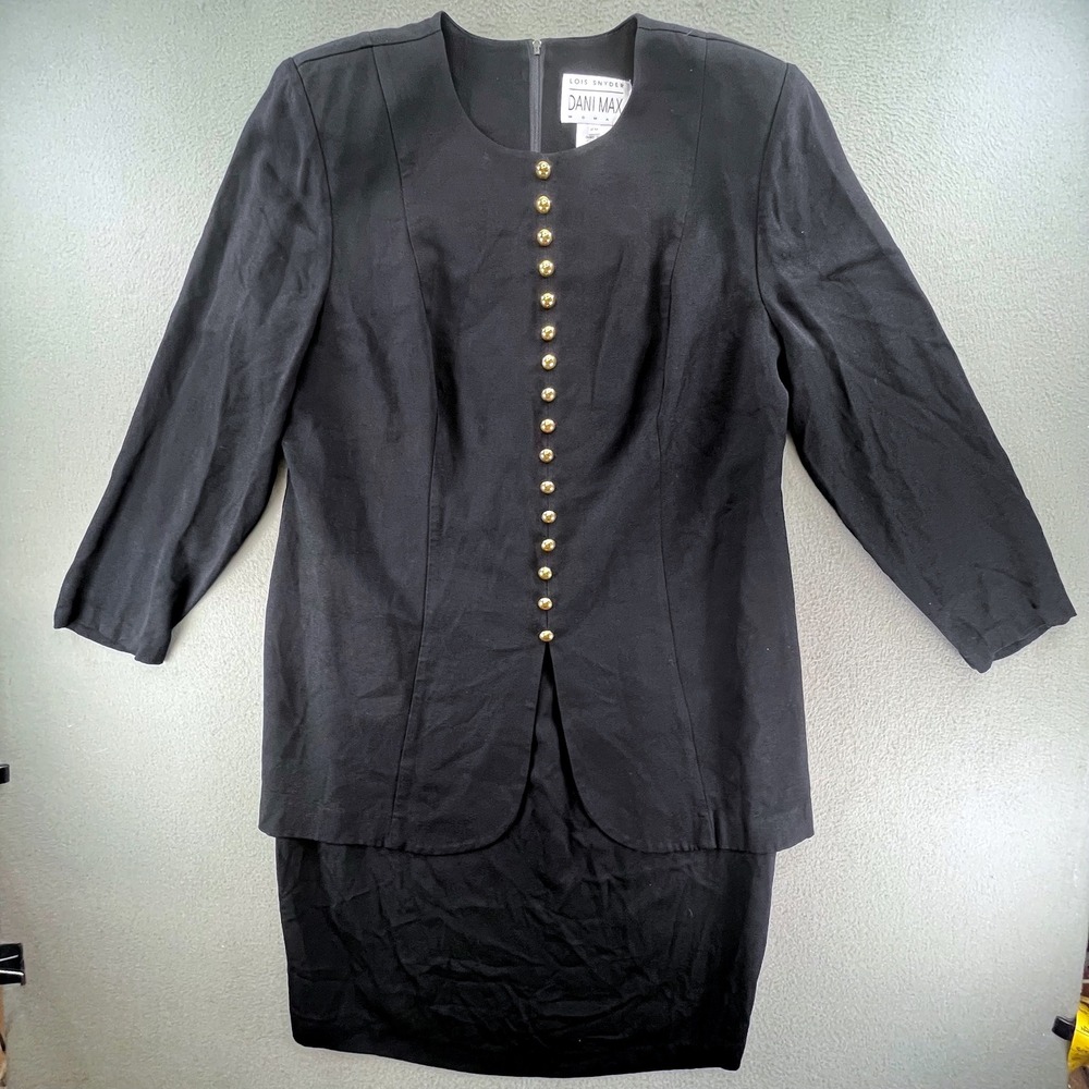Dani Max Women Skirt Suit Black Rayon Blend Size 20 Vintage Professional 90s